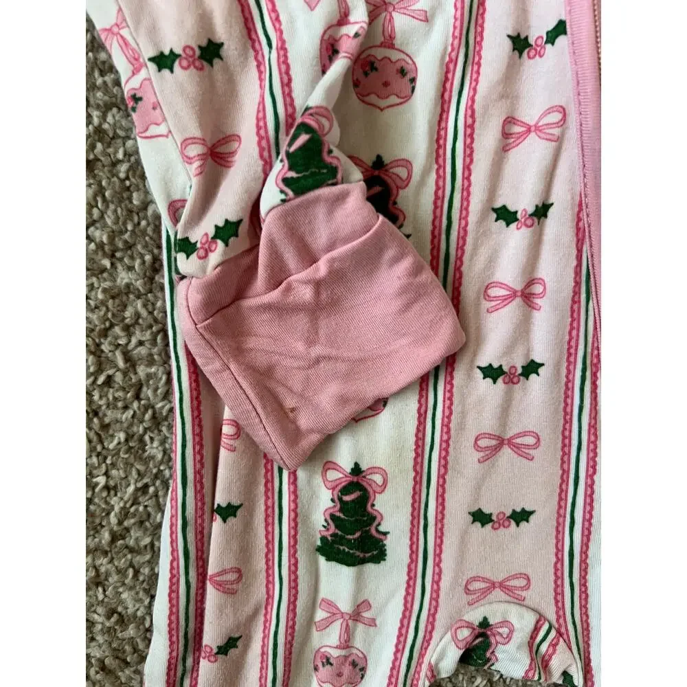Jammers‎ Girls Pink Christmas Tree Bows Sleeper Pajamas 9-12M